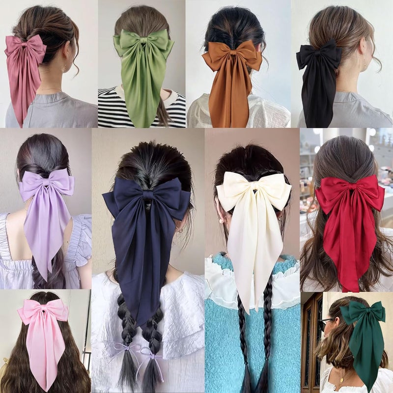 MRJ 4 Pcs Silky Satin Hair Bows Big Hair Ribbons for Women Large Hair Clips for Girls Hair Accessories Barrettes Metal Clips Bowknot Aesthetic - Image 5